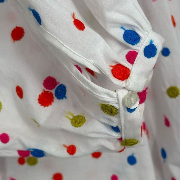 Vilagallo Puff Sleeve Button Front Shirt White/Multi Embroidered Polka Dots 40 - Picture 6 of 10